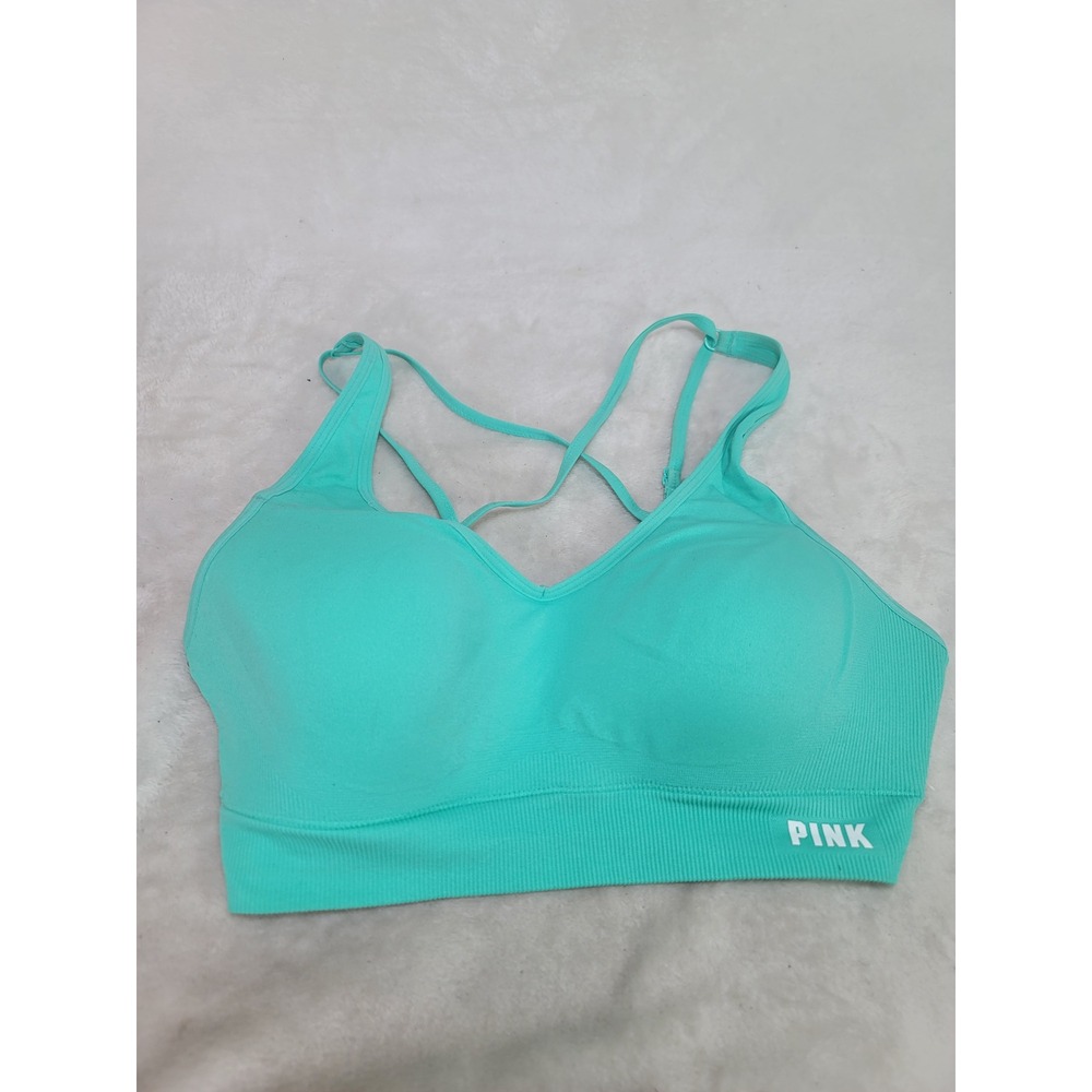 Victorias Secret PINK Seamless Sports Bra Aqua Turquoise Padded Small 32 Gym
